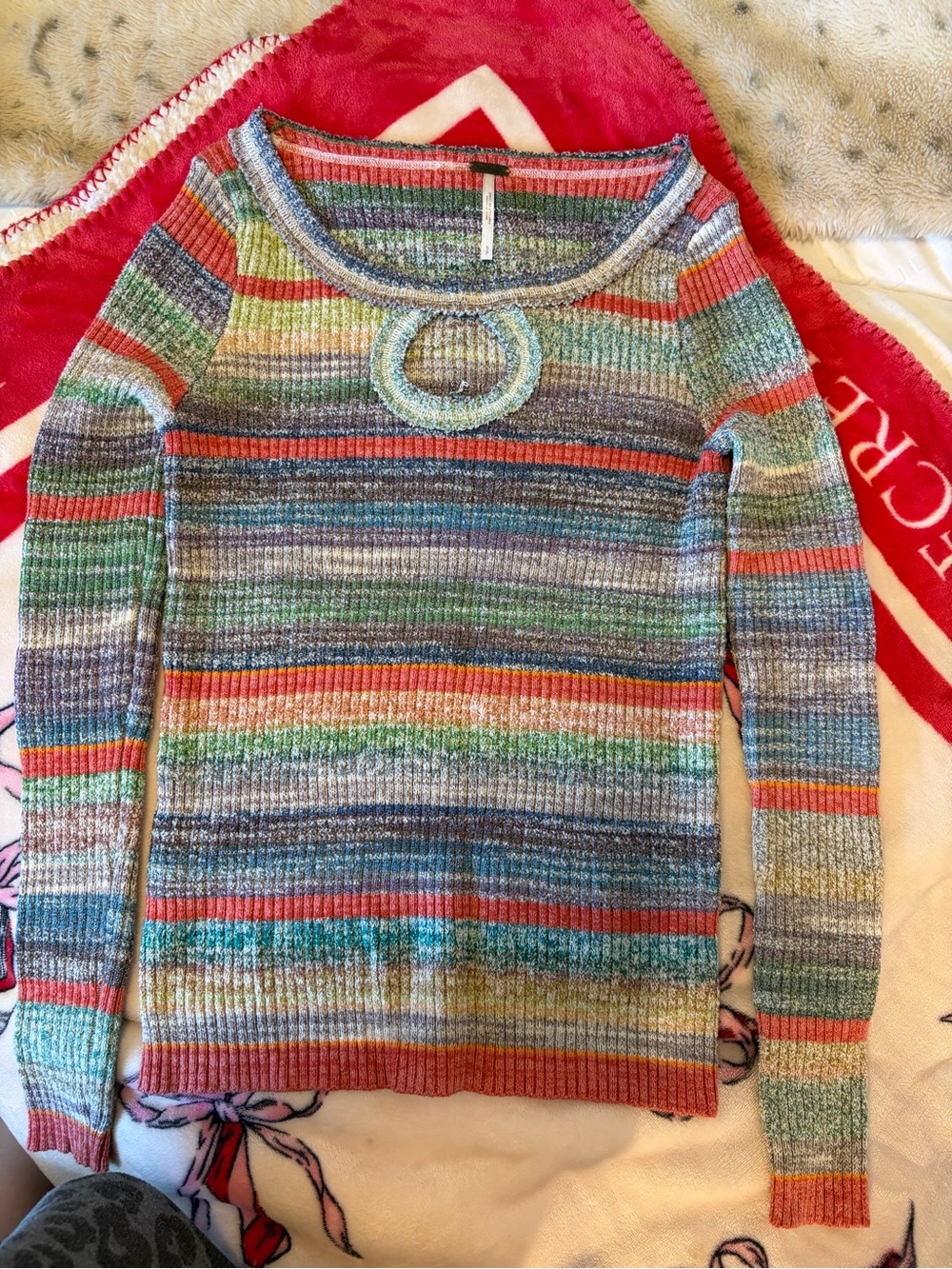 Free People Striped Scoop Neck Sweater in Multi-Color